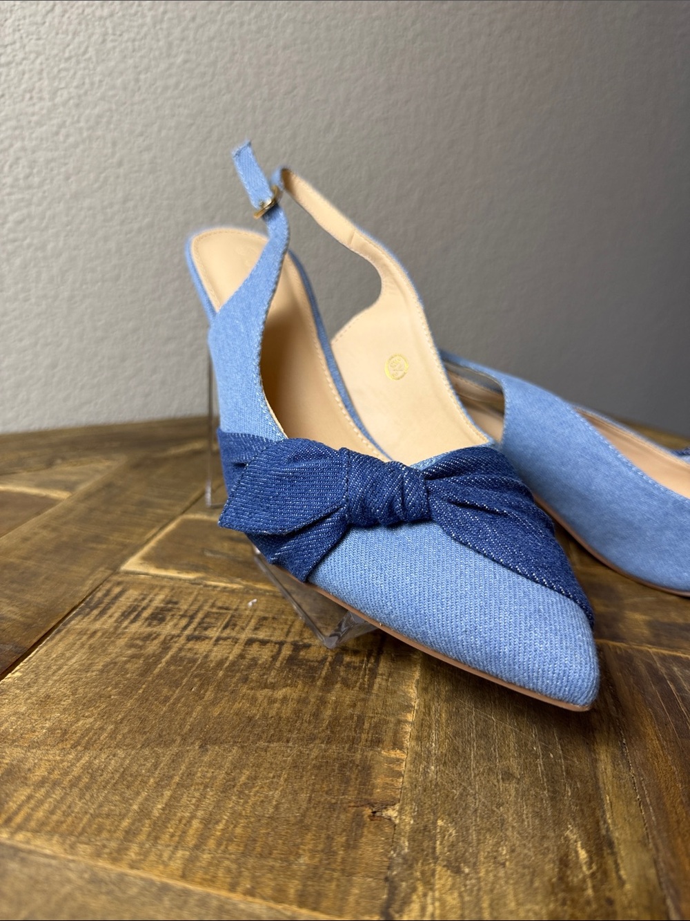Size 8.5 Coutgo Denim Knot Slingback Heels in Blue - Women - Picture 2 of 10